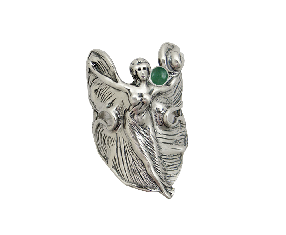 Sterling Silver Dancing Woman Maiden Ring With Jade Size 9